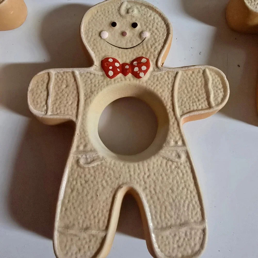 Vintage Gingerbread Napkin Rings Set of 6 Ceramic Christmas Table Decor